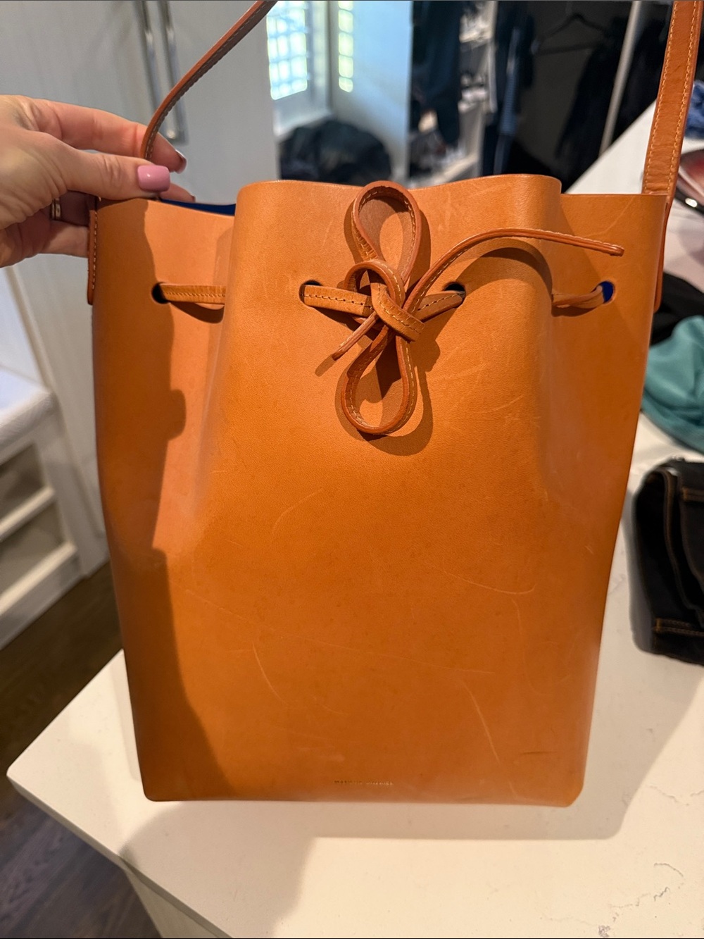 Mansur Gavriel Orange Leather Drawstring Tote